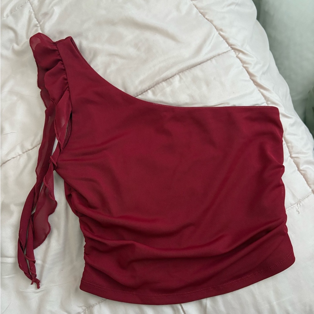 Garage Red One-Shoulder Top